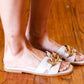 Cream Chain Detail Notched Slide Sandals