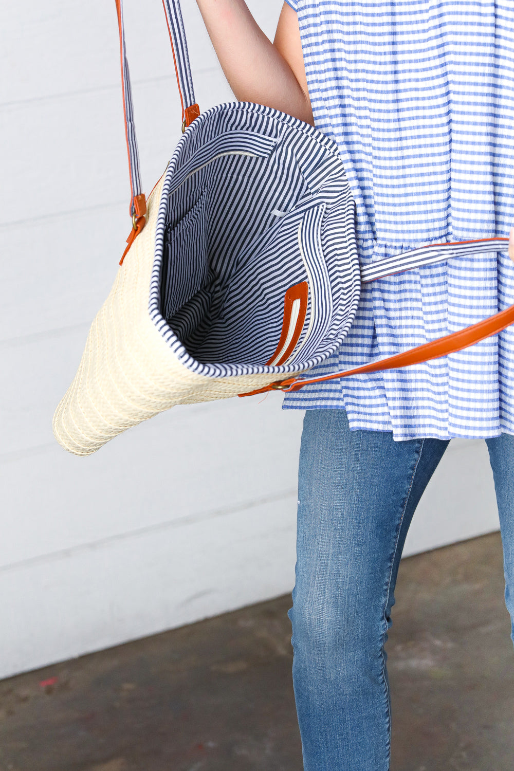 Cream Boho Raffia Woven Lined Large Tote Bag