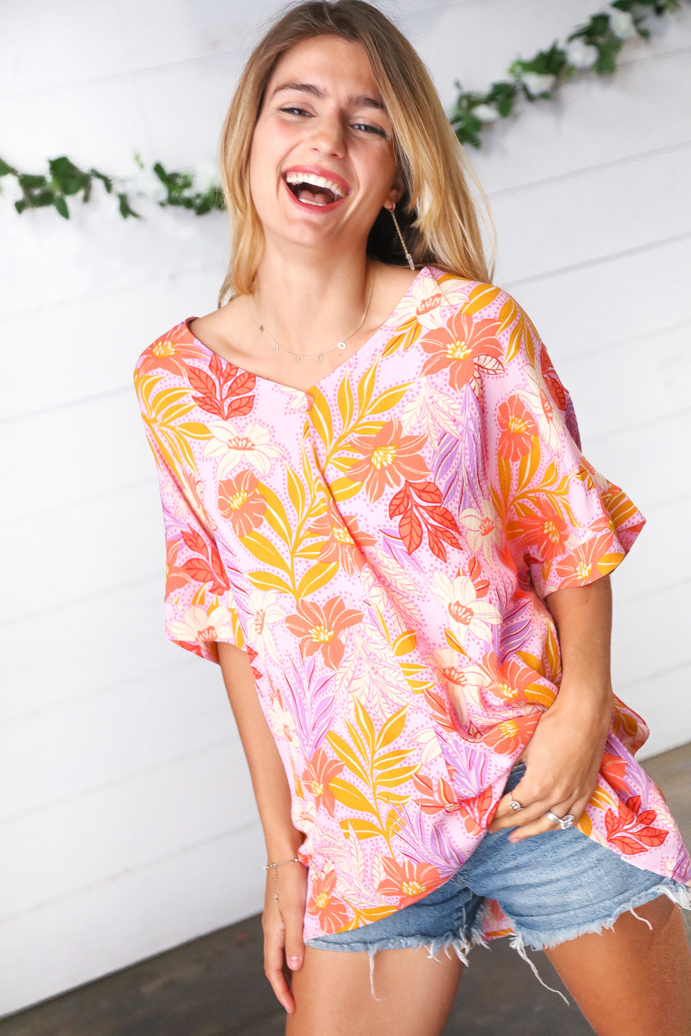Lilac Tropical Floral Print Woven Top