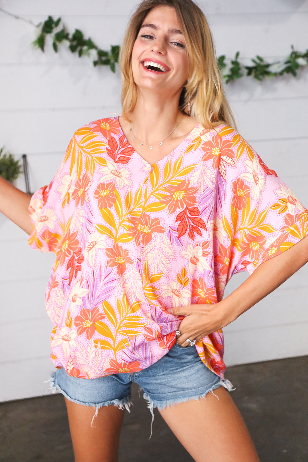 Lilac Tropical Floral Print Woven Top