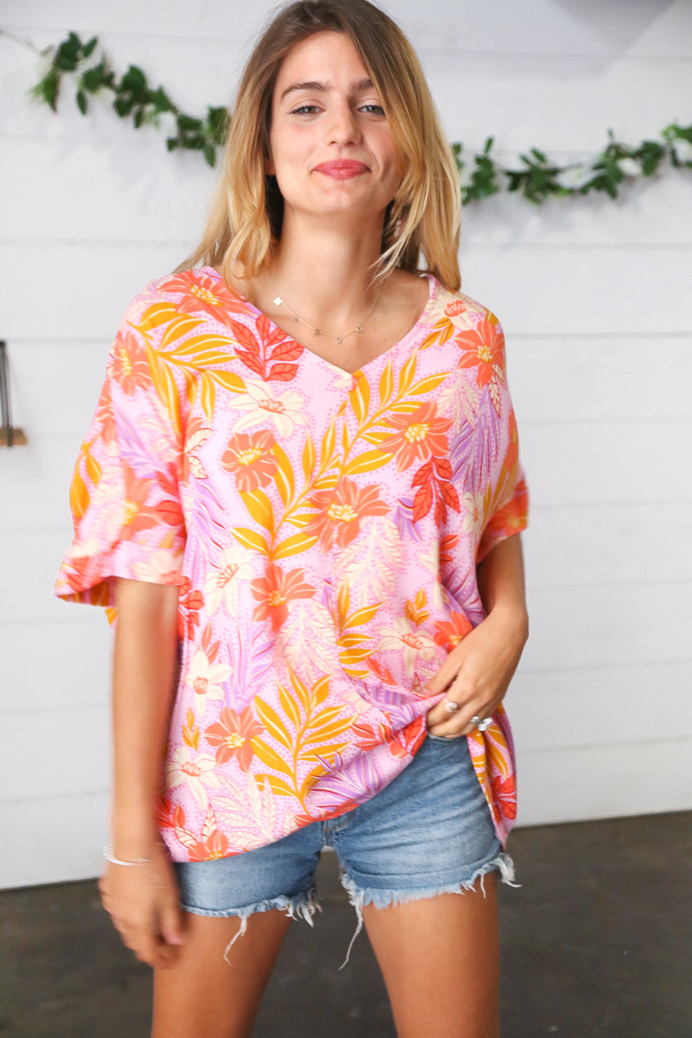 Lilac Tropical Floral Print Woven Top