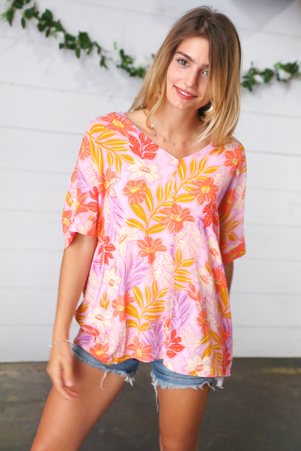 Lilac Tropical Floral Print Woven Top