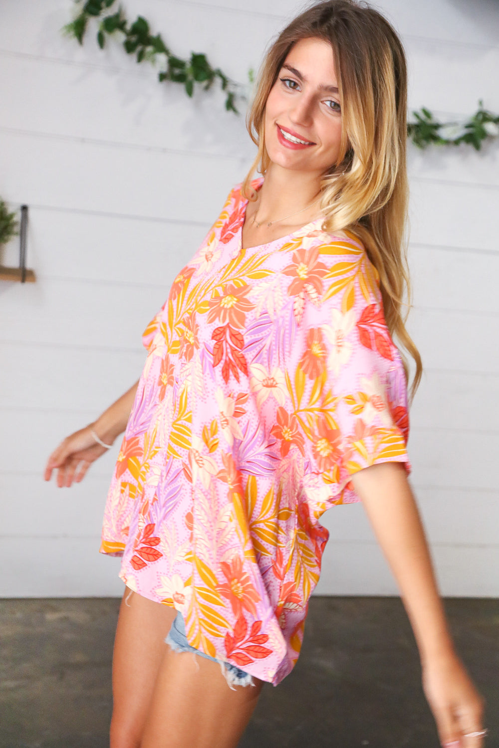 Lilac Tropical Floral Print Woven Top
