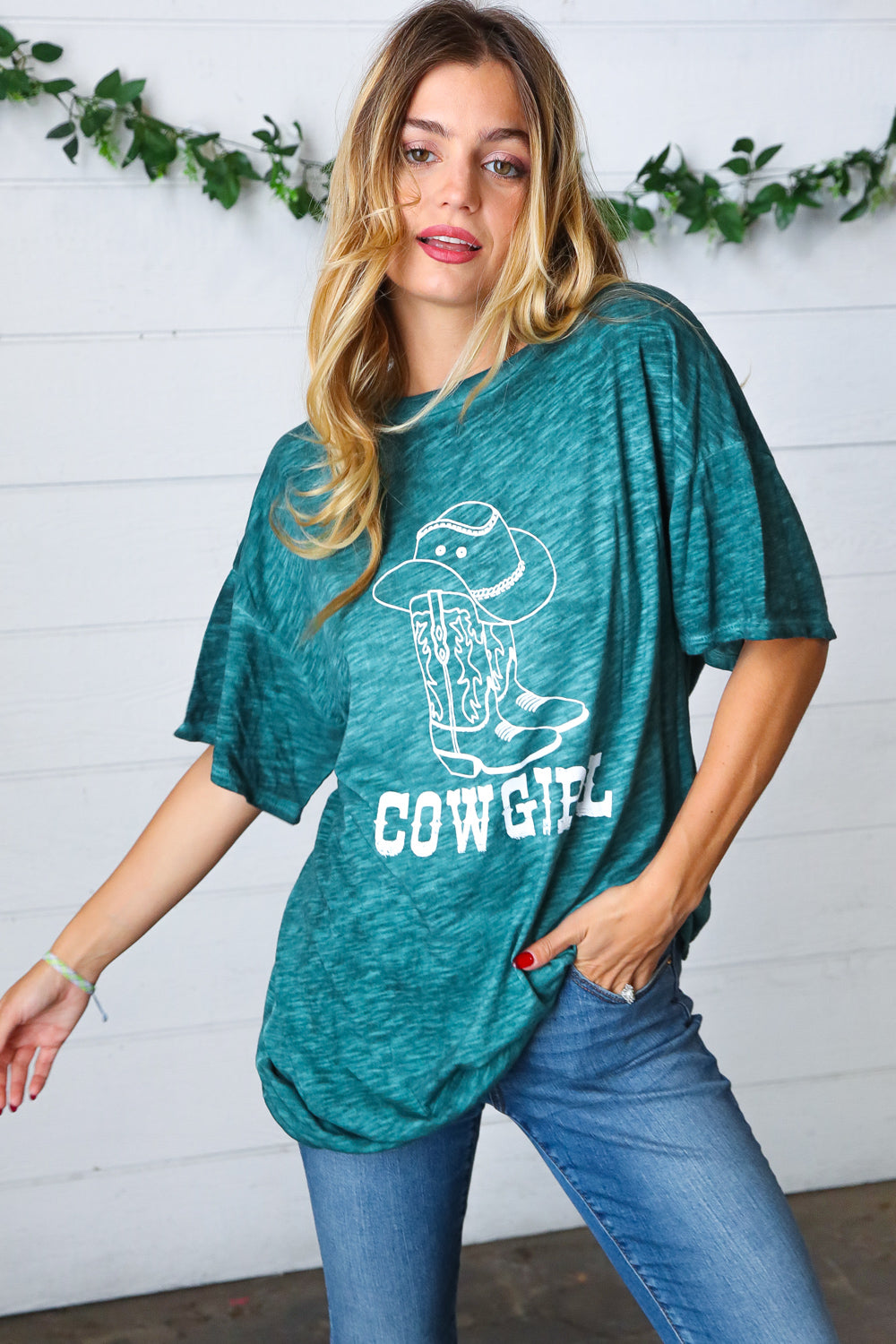 Emerald Cotton Blend COWGIRL Graphic Tee