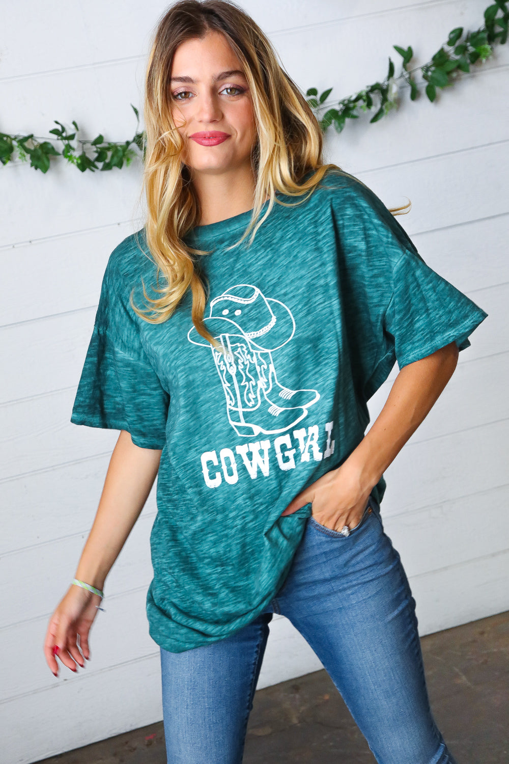 Emerald Cotton Blend COWGIRL Graphic Tee