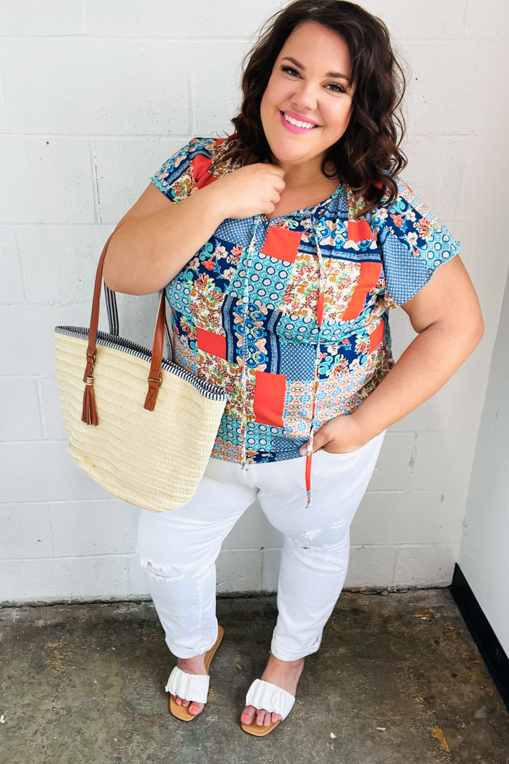 Cream Boho Raffia Woven Lined Large Tote Bag