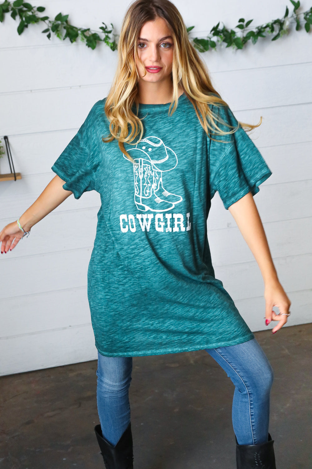 Emerald Cotton Blend COWGIRL Graphic Tee