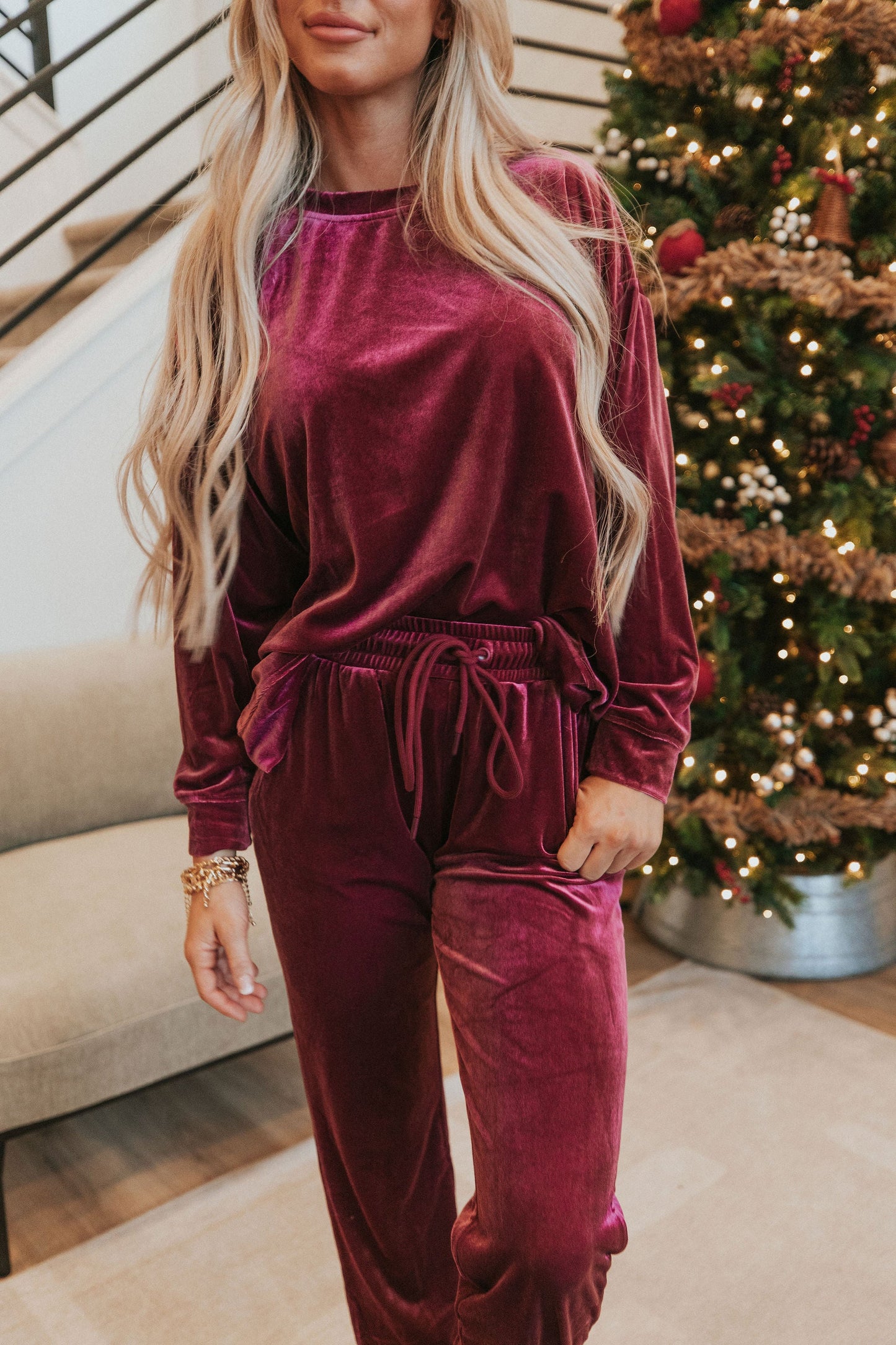 Cozy And Content Velvet Jogger Set