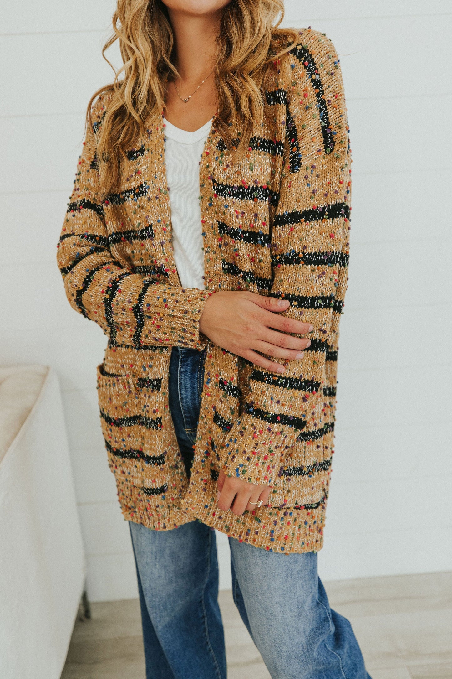 Striped Miley Dot Cardigan - Camel