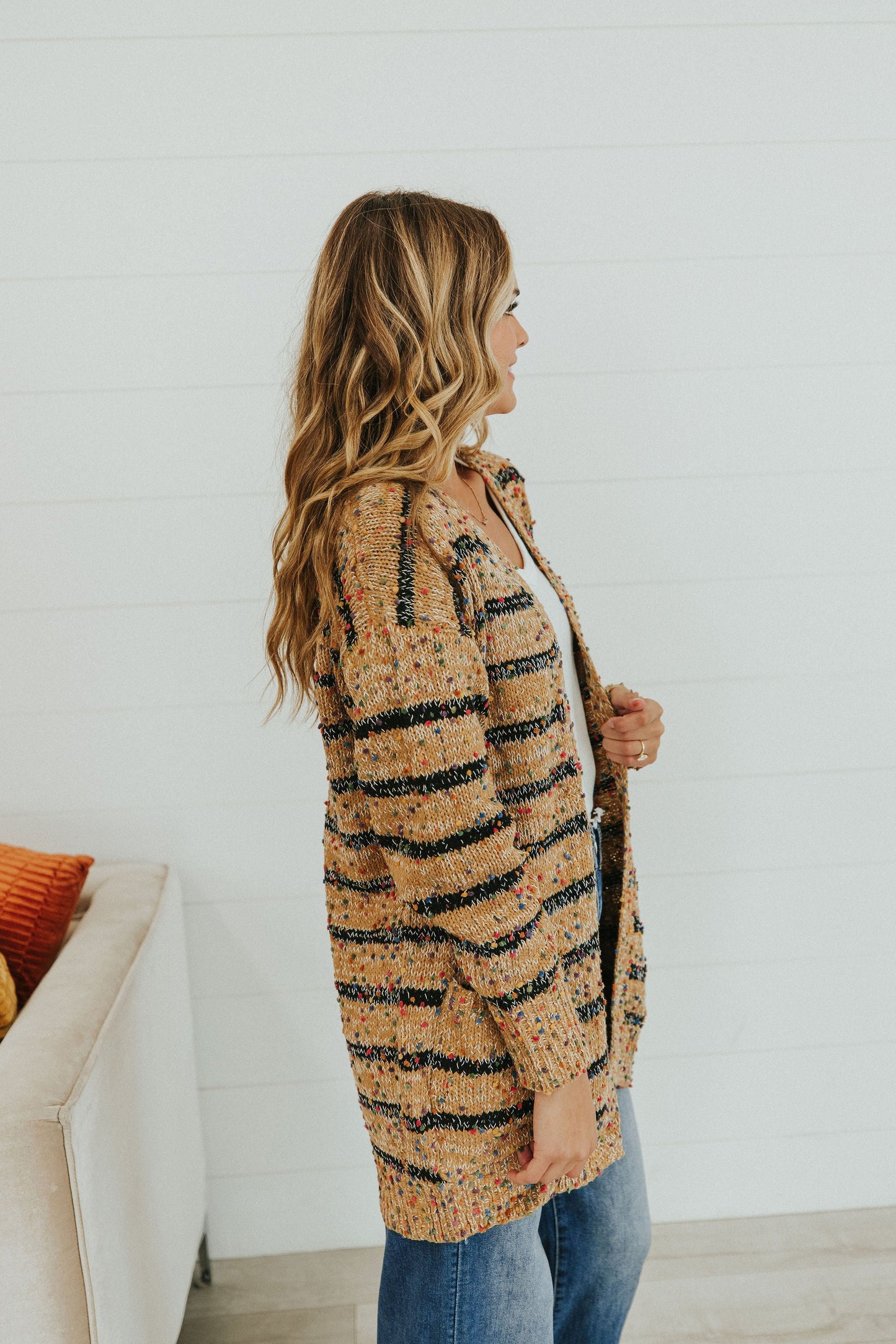 Striped Miley Dot Cardigan - Camel