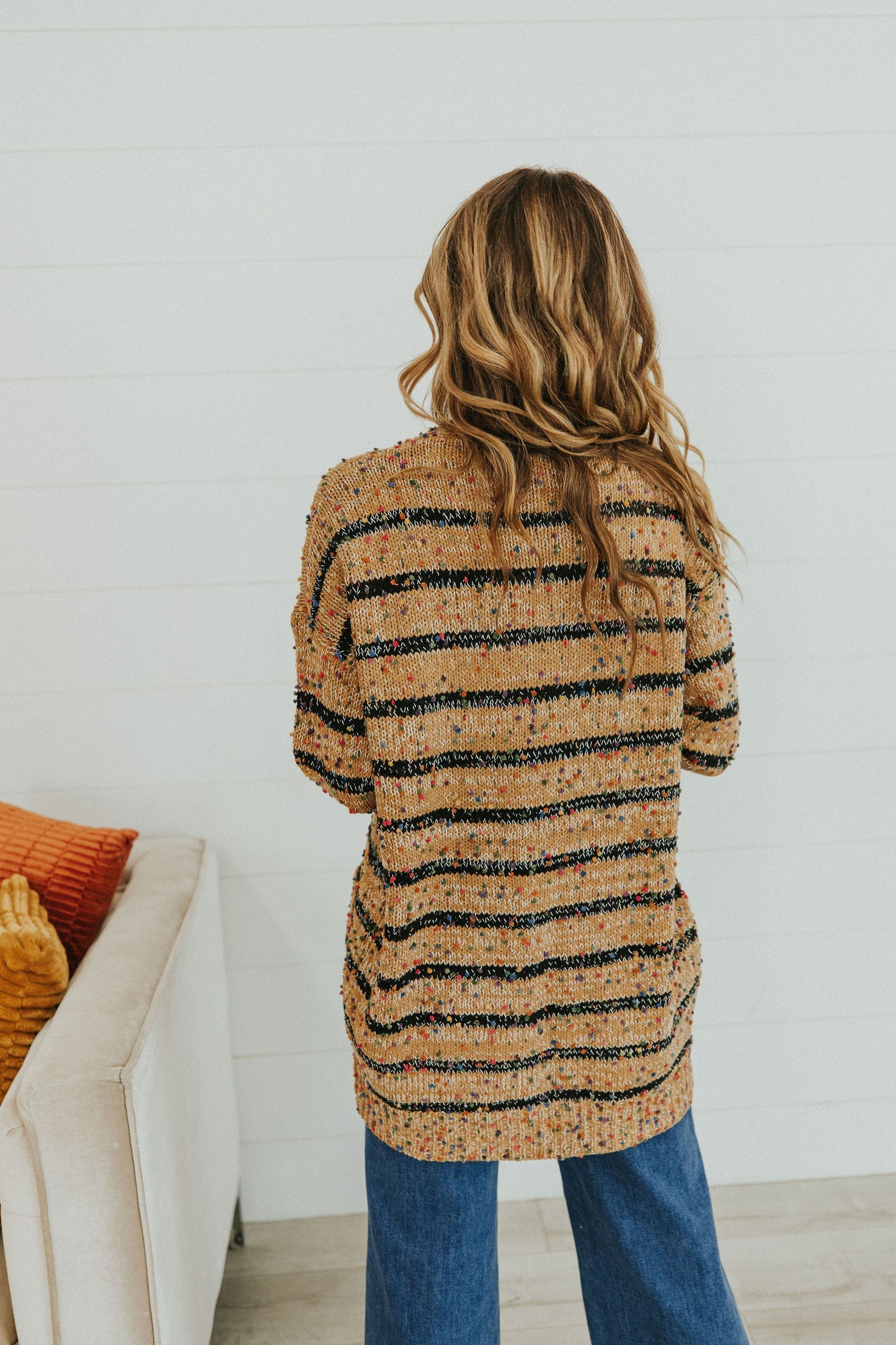 Striped Miley Dot Cardigan - Camel
