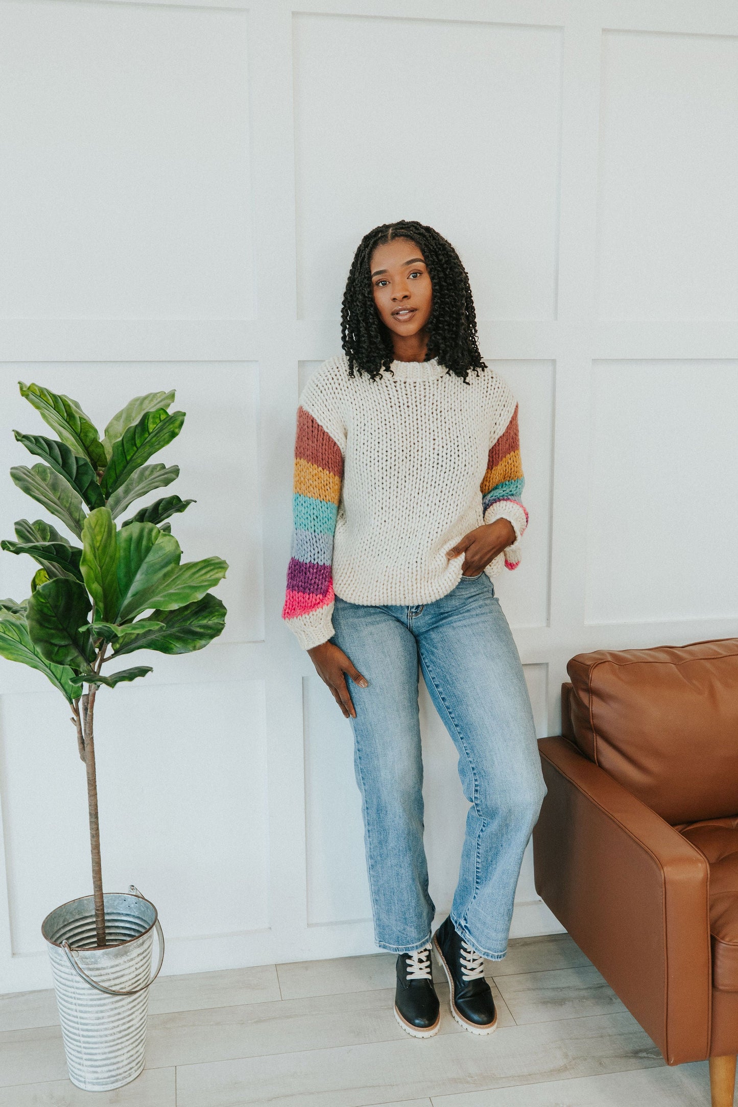 Best Day Ever Striped Sleeve Sweater