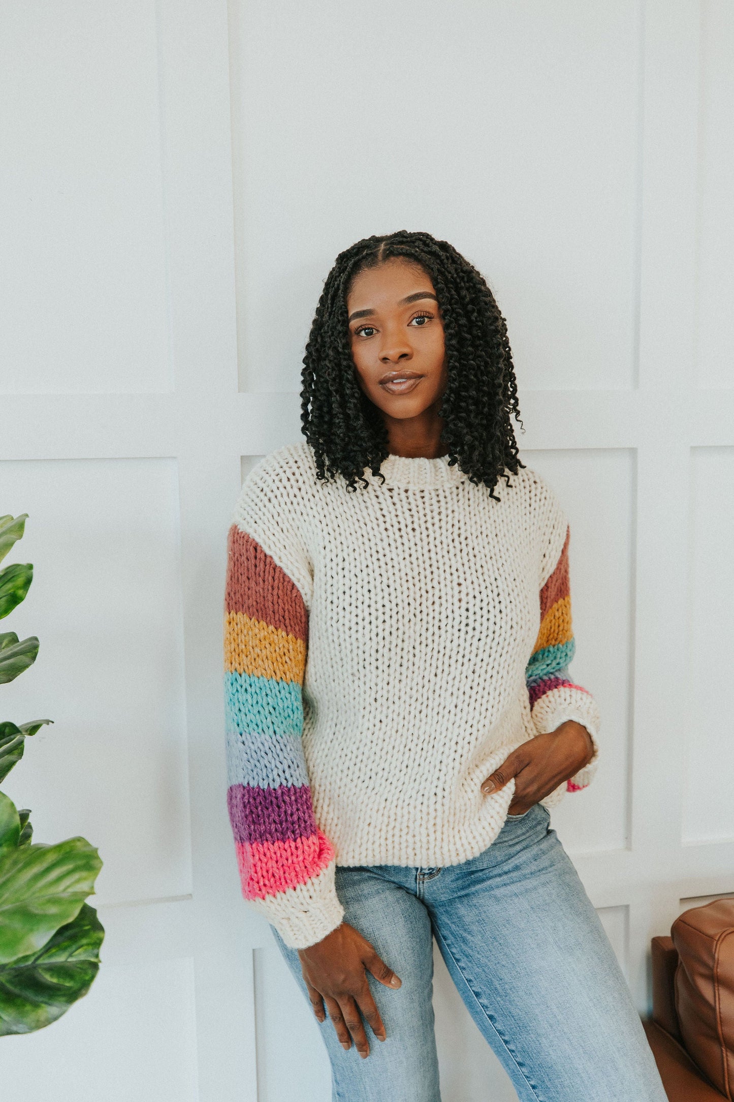 Best Day Ever Striped Sleeve Sweater