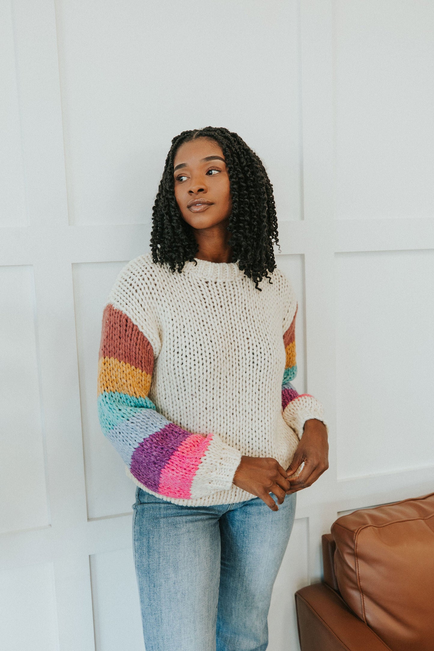 Best Day Ever Striped Sleeve Sweater