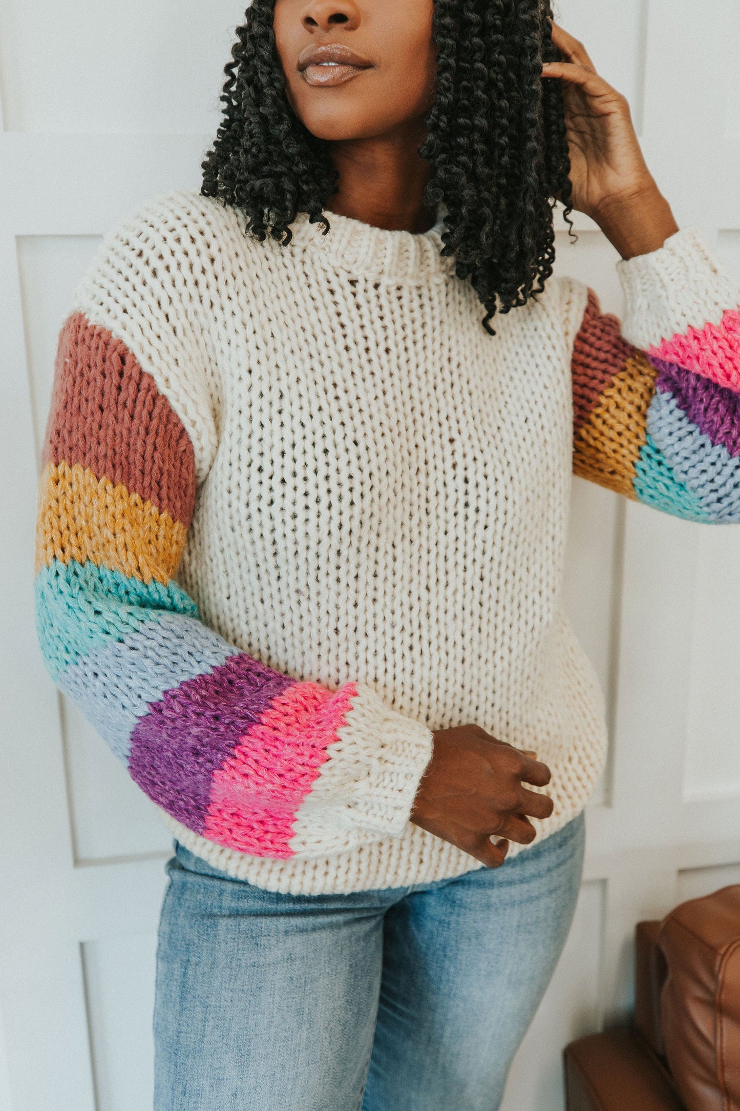 Best Day Ever Striped Sleeve Sweater