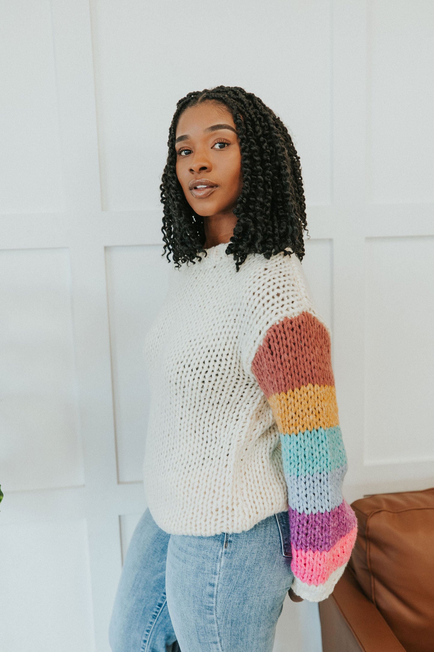 Best Day Ever Striped Sleeve Sweater