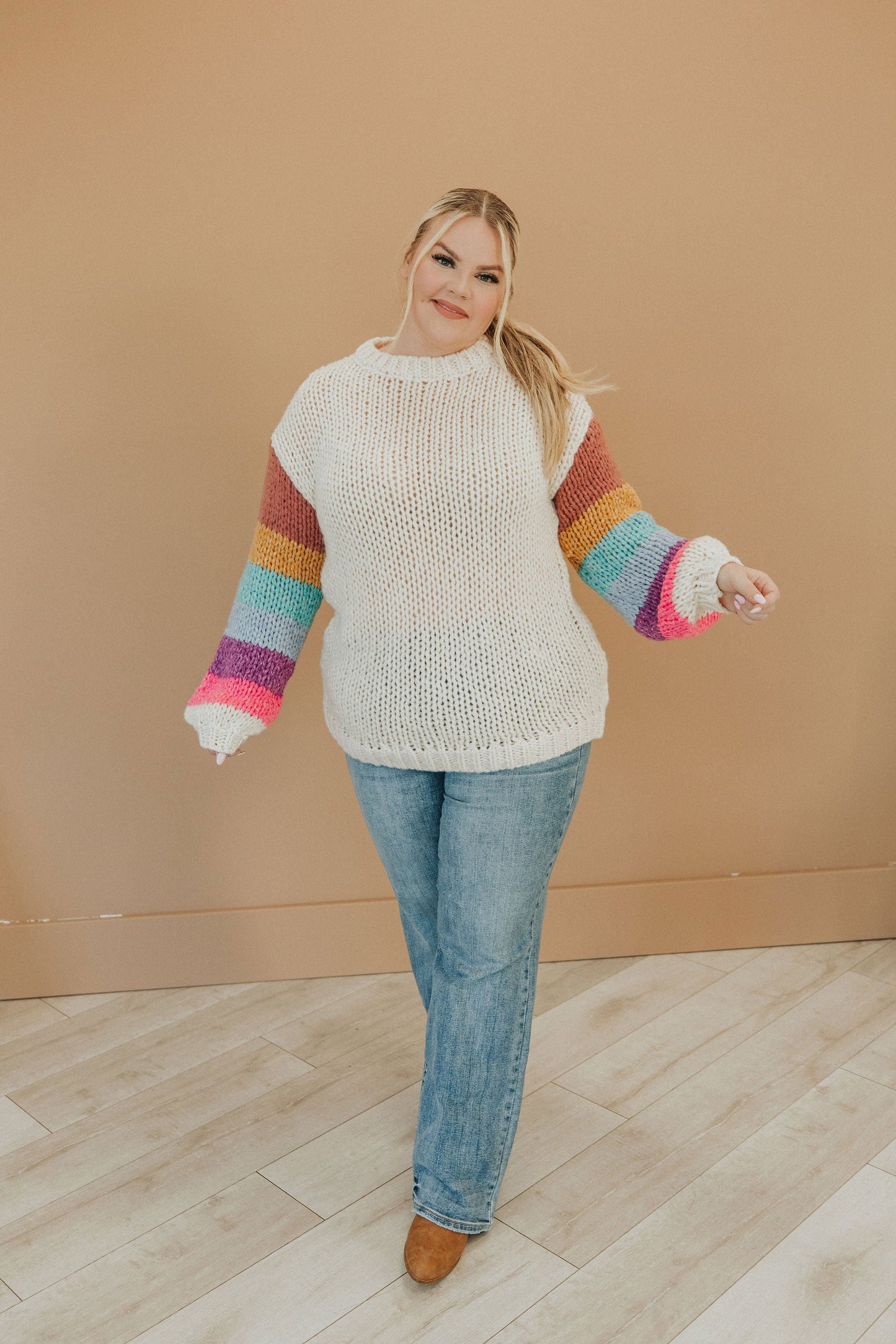 Best Day Ever Striped Sleeve Sweater