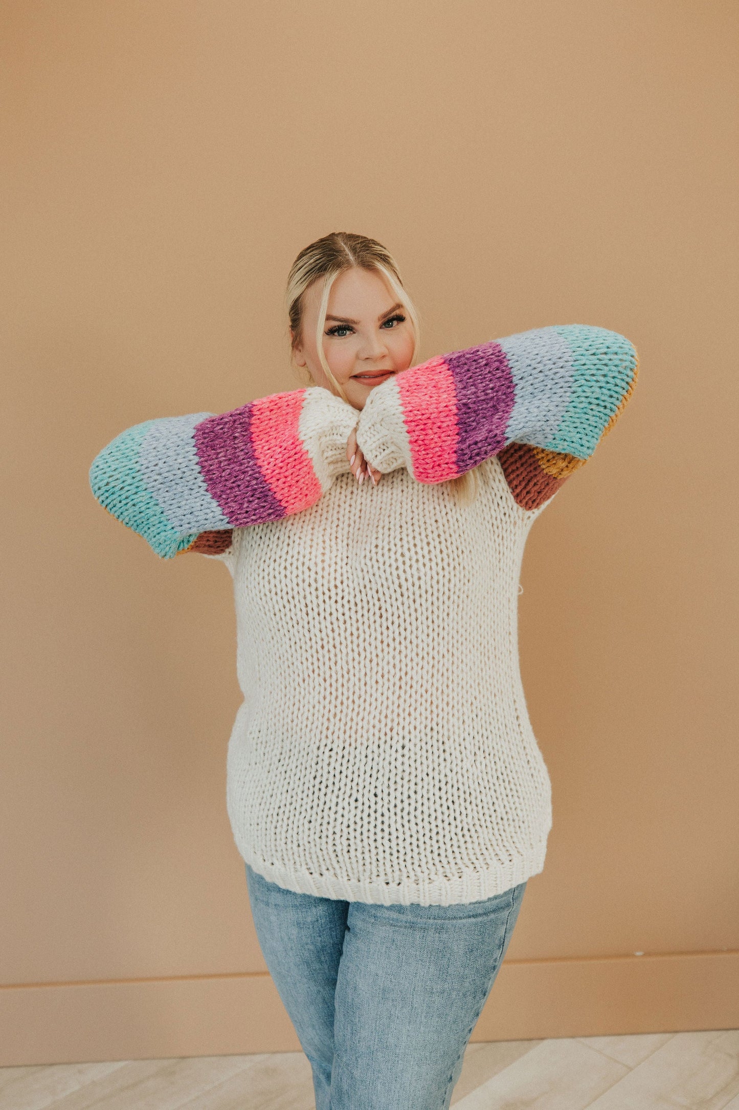 Best Day Ever Striped Sleeve Sweater