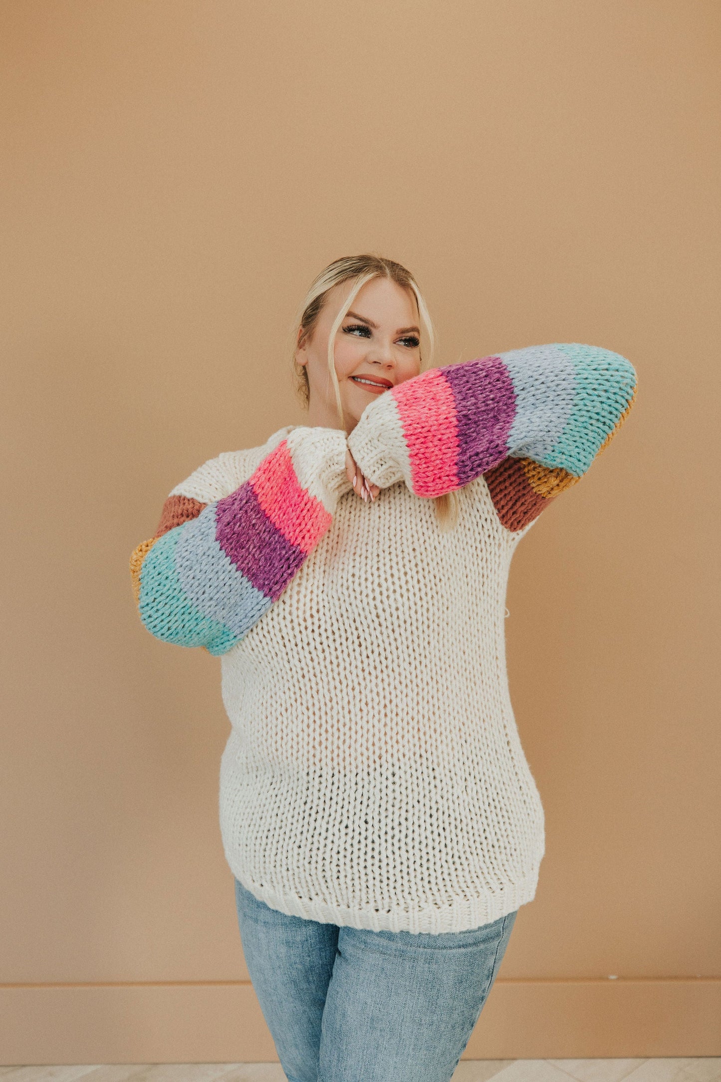 Best Day Ever Striped Sleeve Sweater