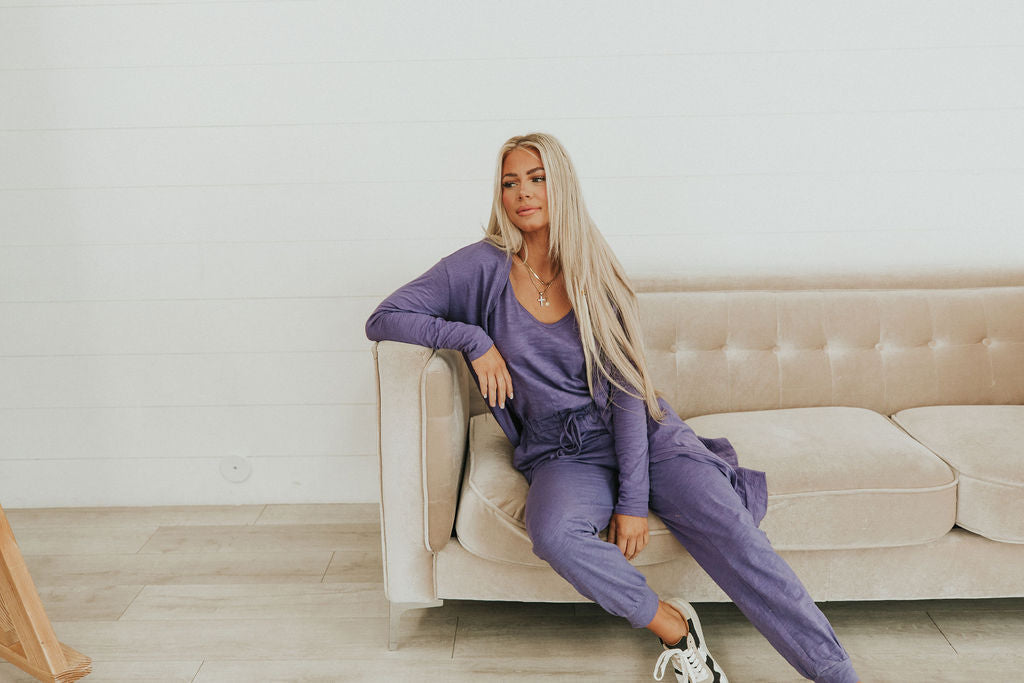Let's Go Textured Jumpsuit And Cardigan Set