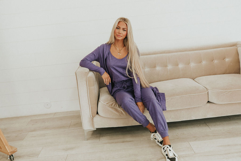 Let's Go Textured Jumpsuit And Cardigan Set