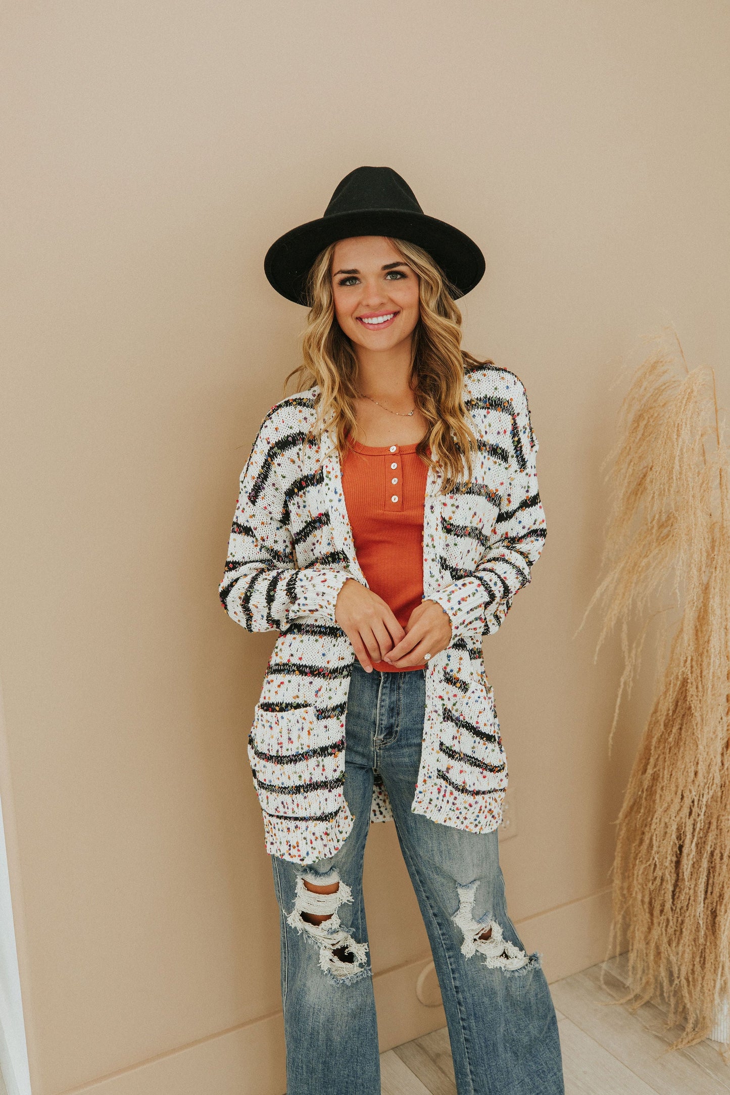 Striped Miley Dot Cardigan - White