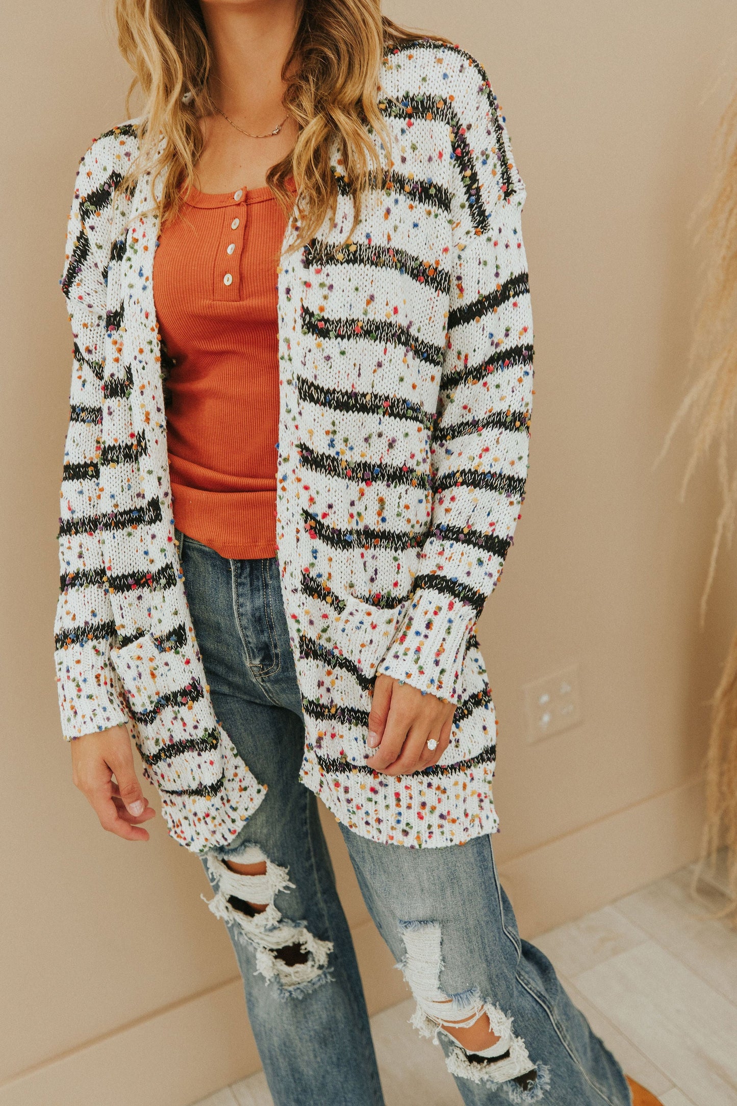 Striped Miley Dot Cardigan - White