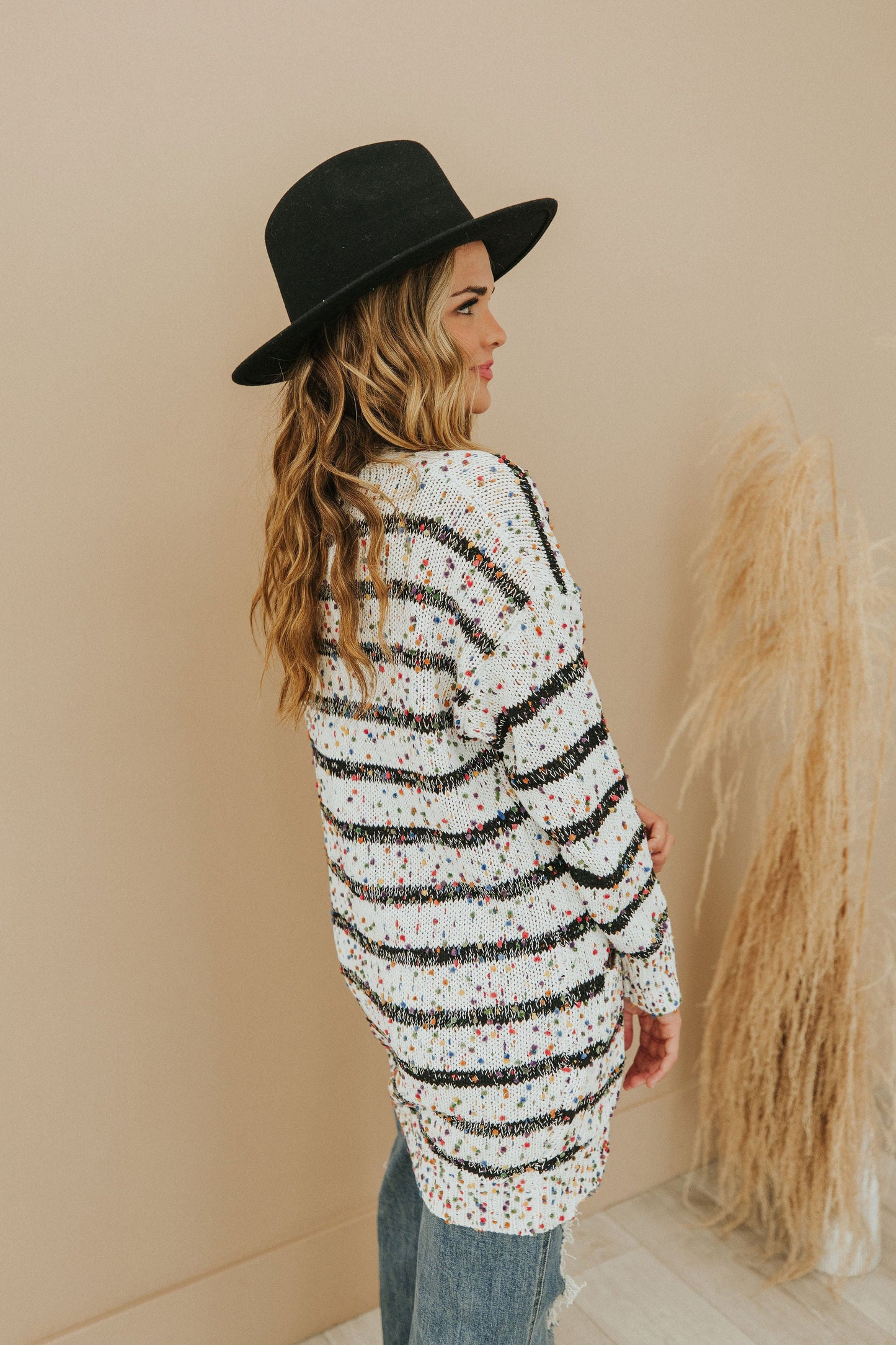 Striped Miley Dot Cardigan - White