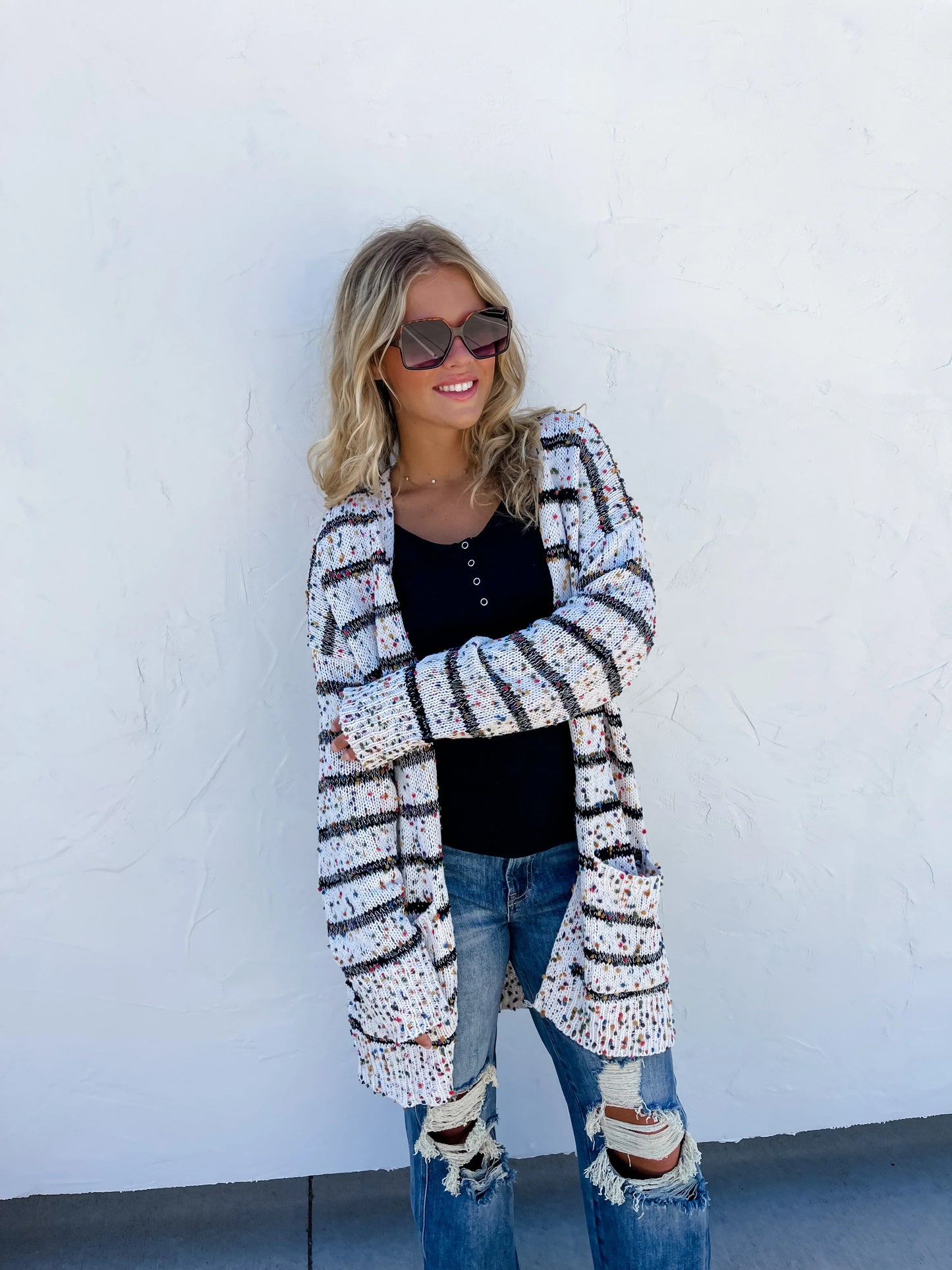 Striped Miley Dot Cardigan - White