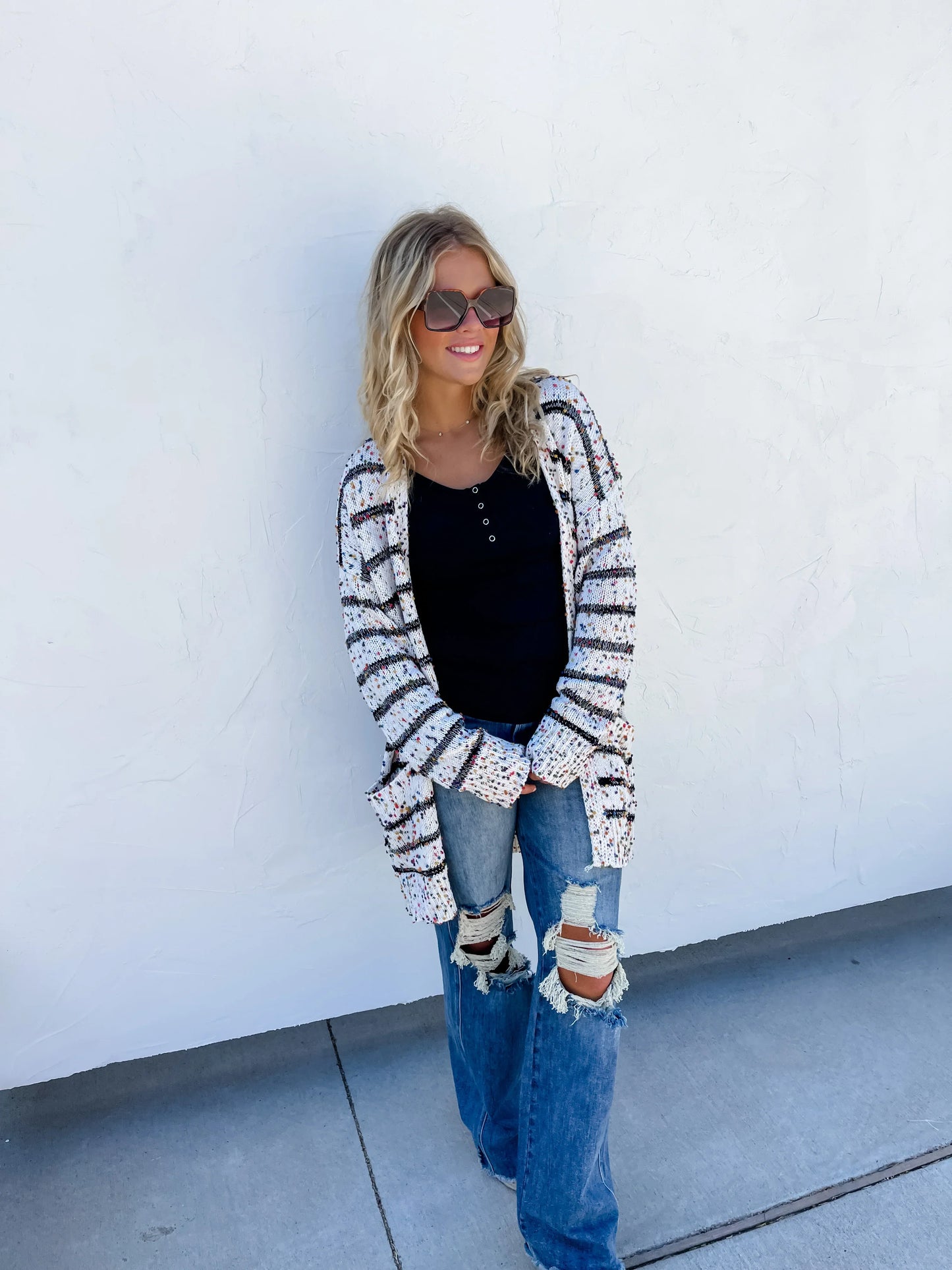 Striped Miley Dot Cardigan - White