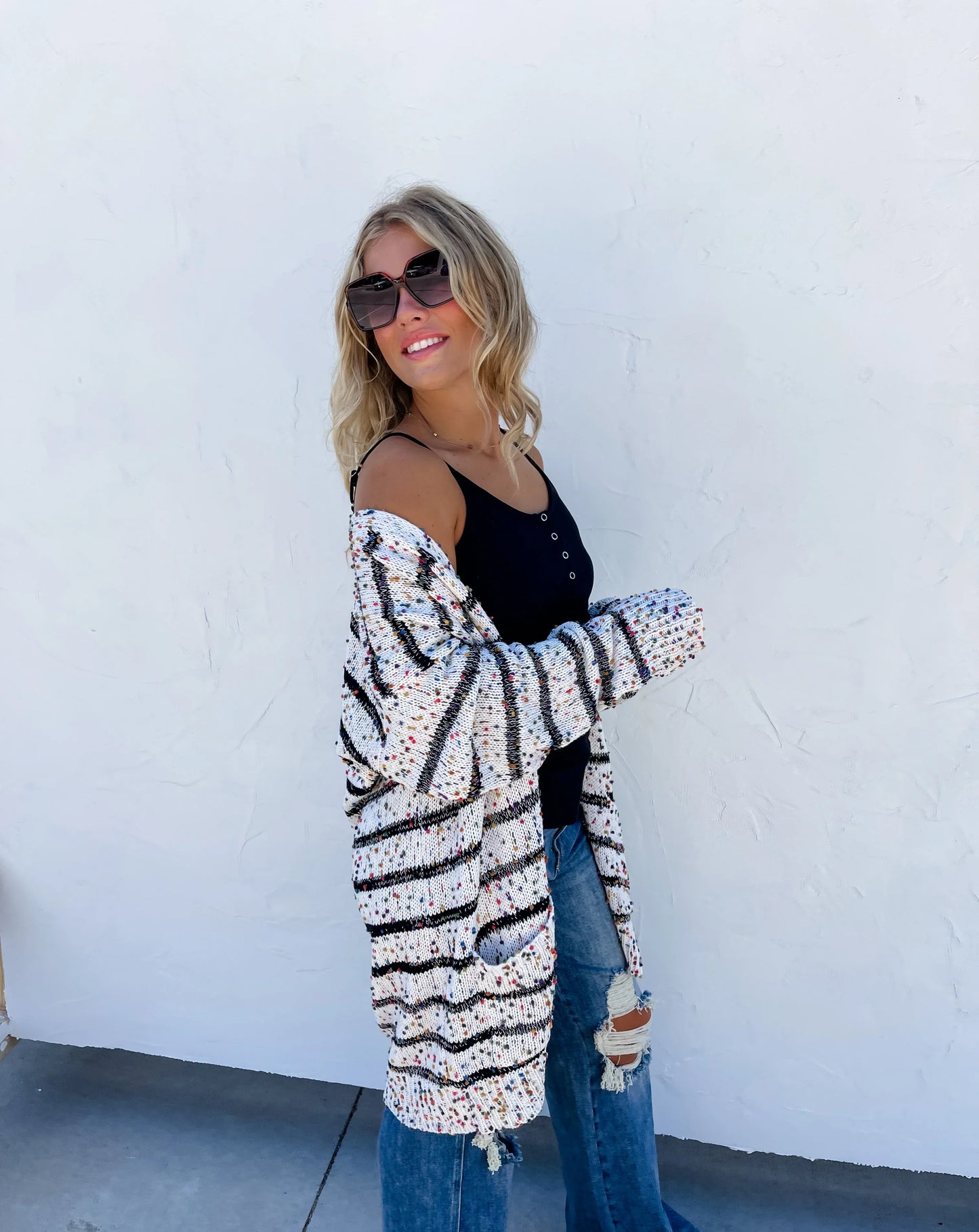 Striped Miley Dot Cardigan - White
