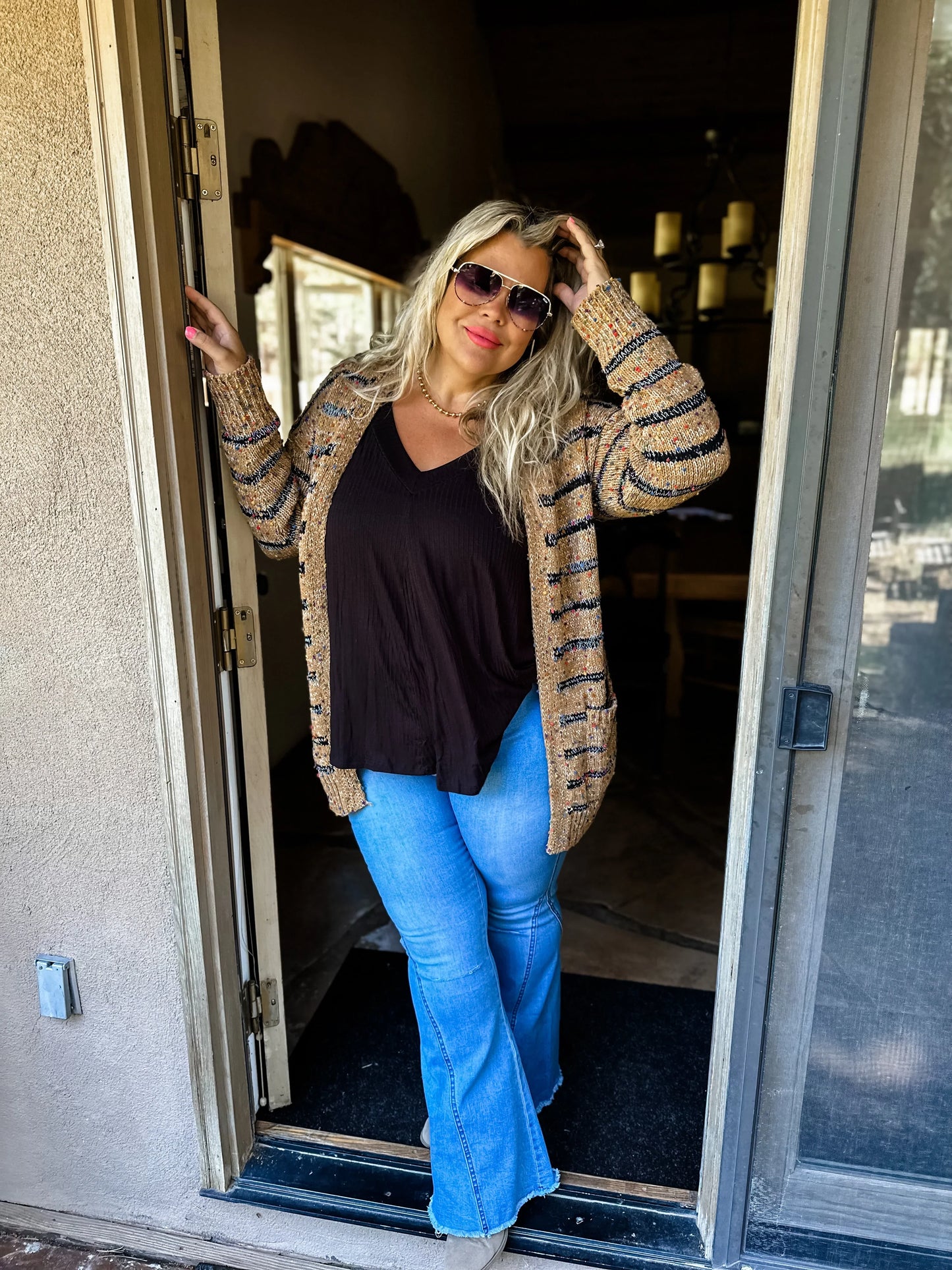 Striped Miley Dot Cardigan - Camel