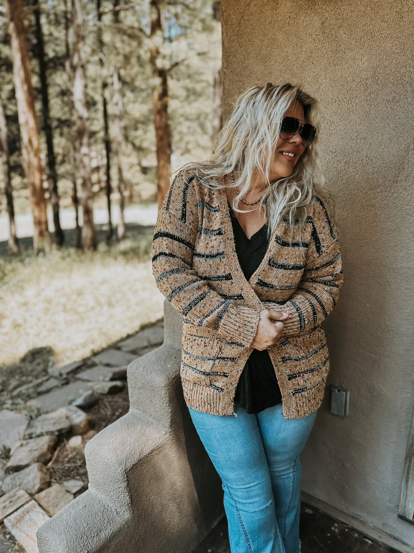 Striped Miley Dot Cardigan - Camel