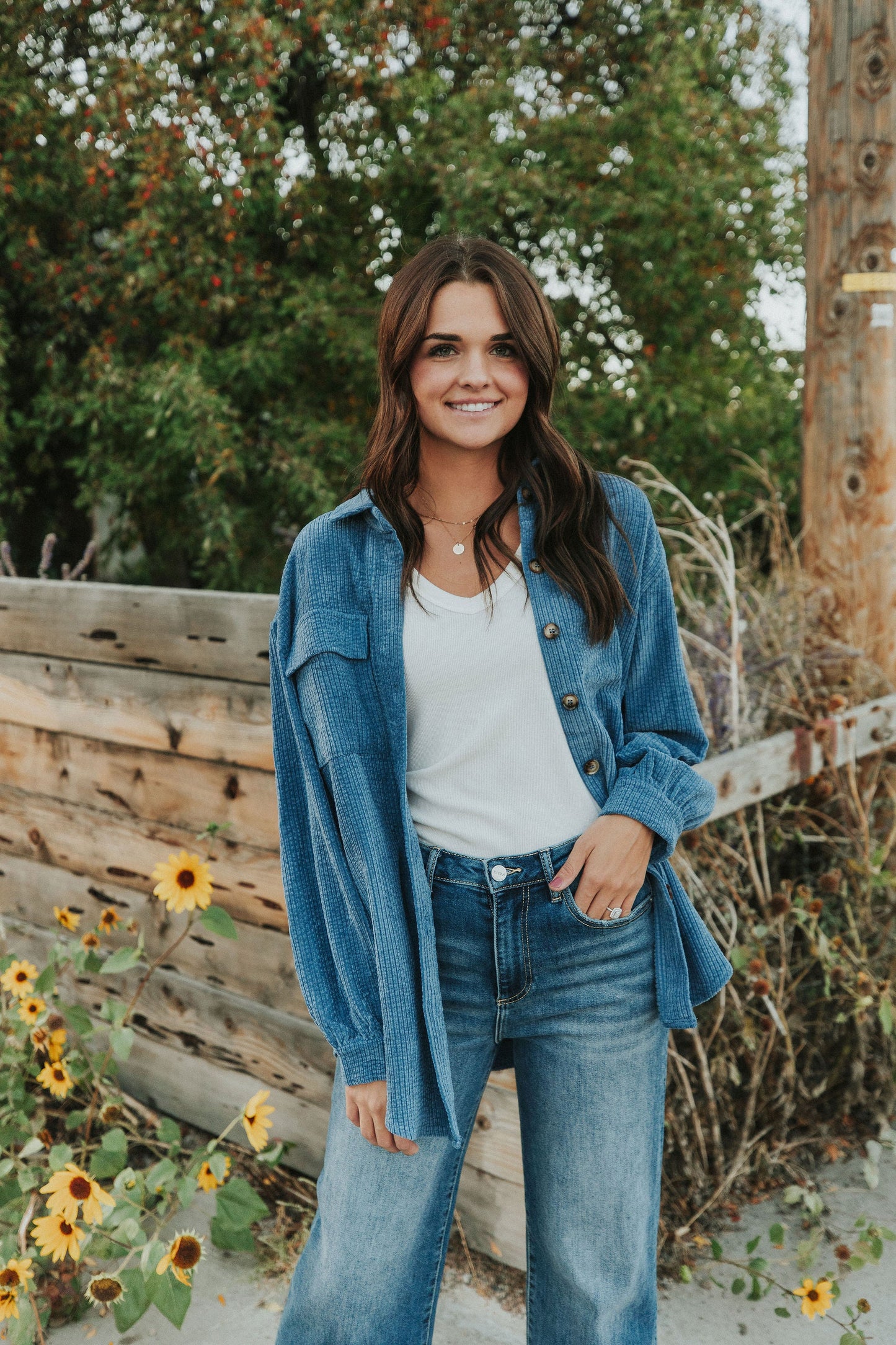 Can't Miss It Corduroy Shacket - Blue