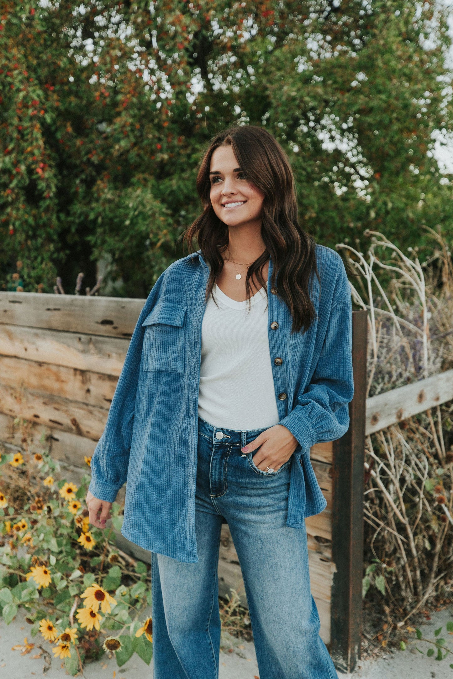 Can't Miss It Corduroy Shacket - Blue