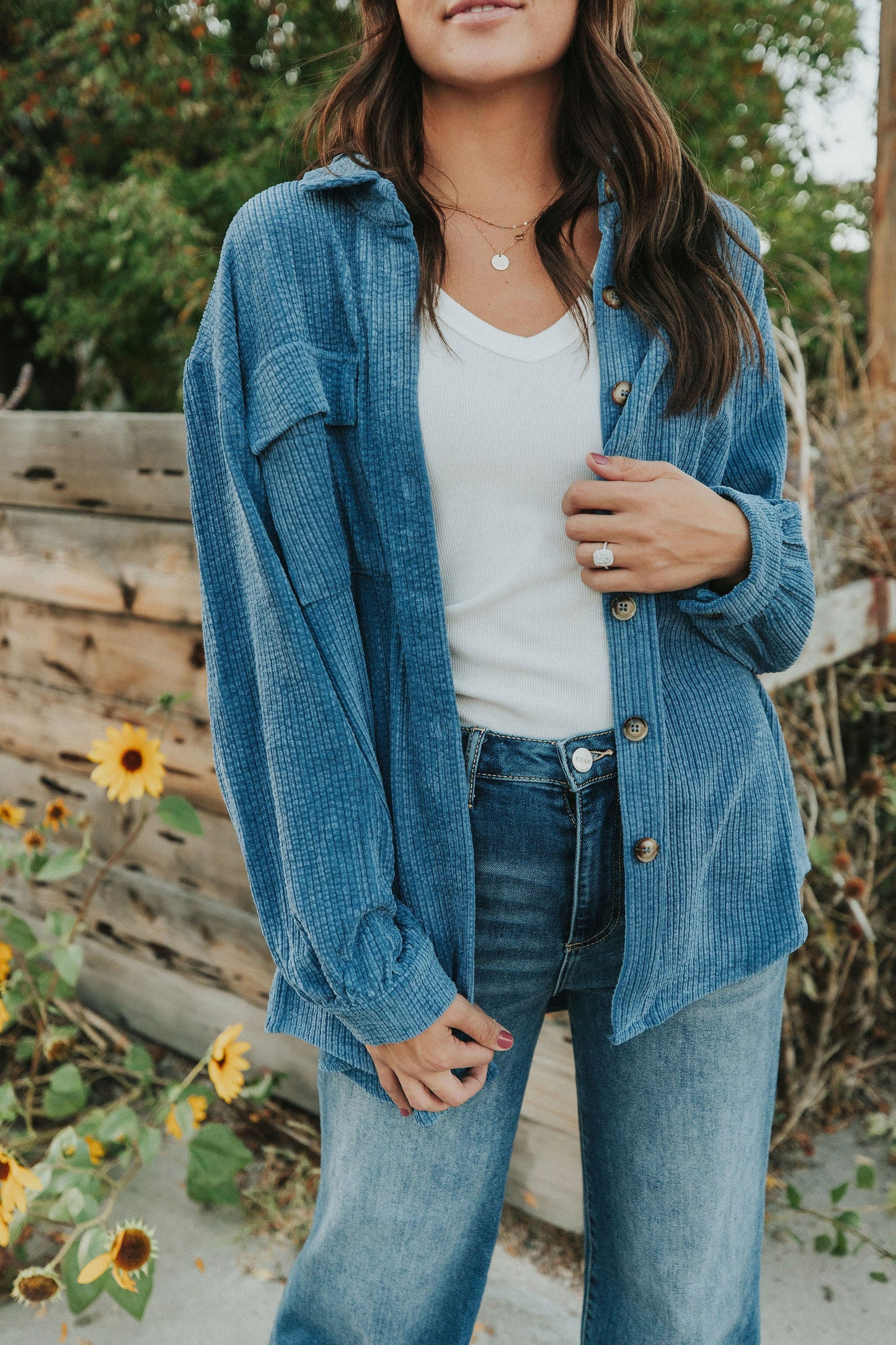 Can't Miss It Corduroy Shacket - Blue
