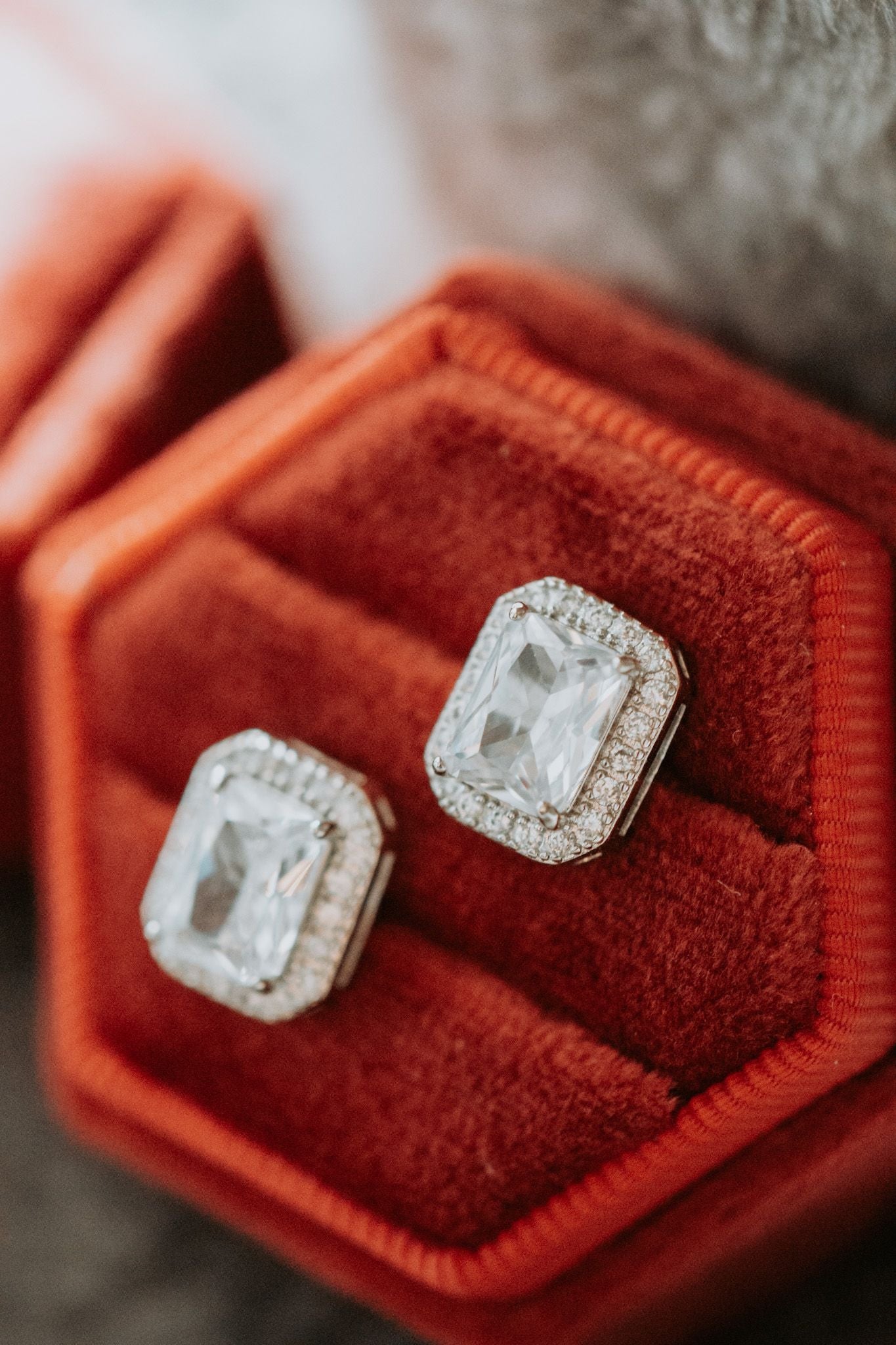 Foolish Heart Emerald Cut Cubic Zirconia Stud Earrings