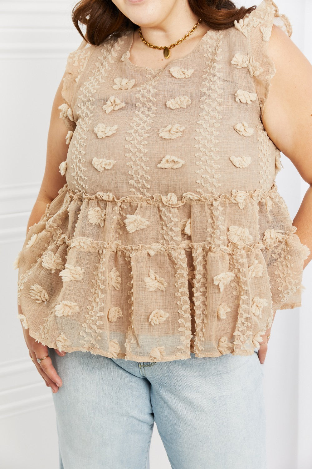 AMOLI Tea Time Full Size Ruffle Sleeve Top