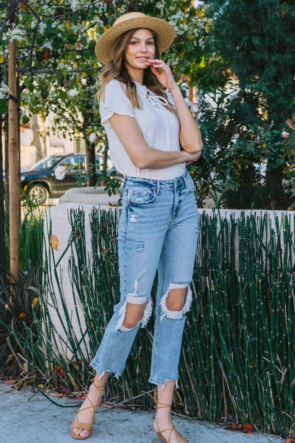 Lovervet Full Size Amari Destroyed High Rise Crop Straight Jeans