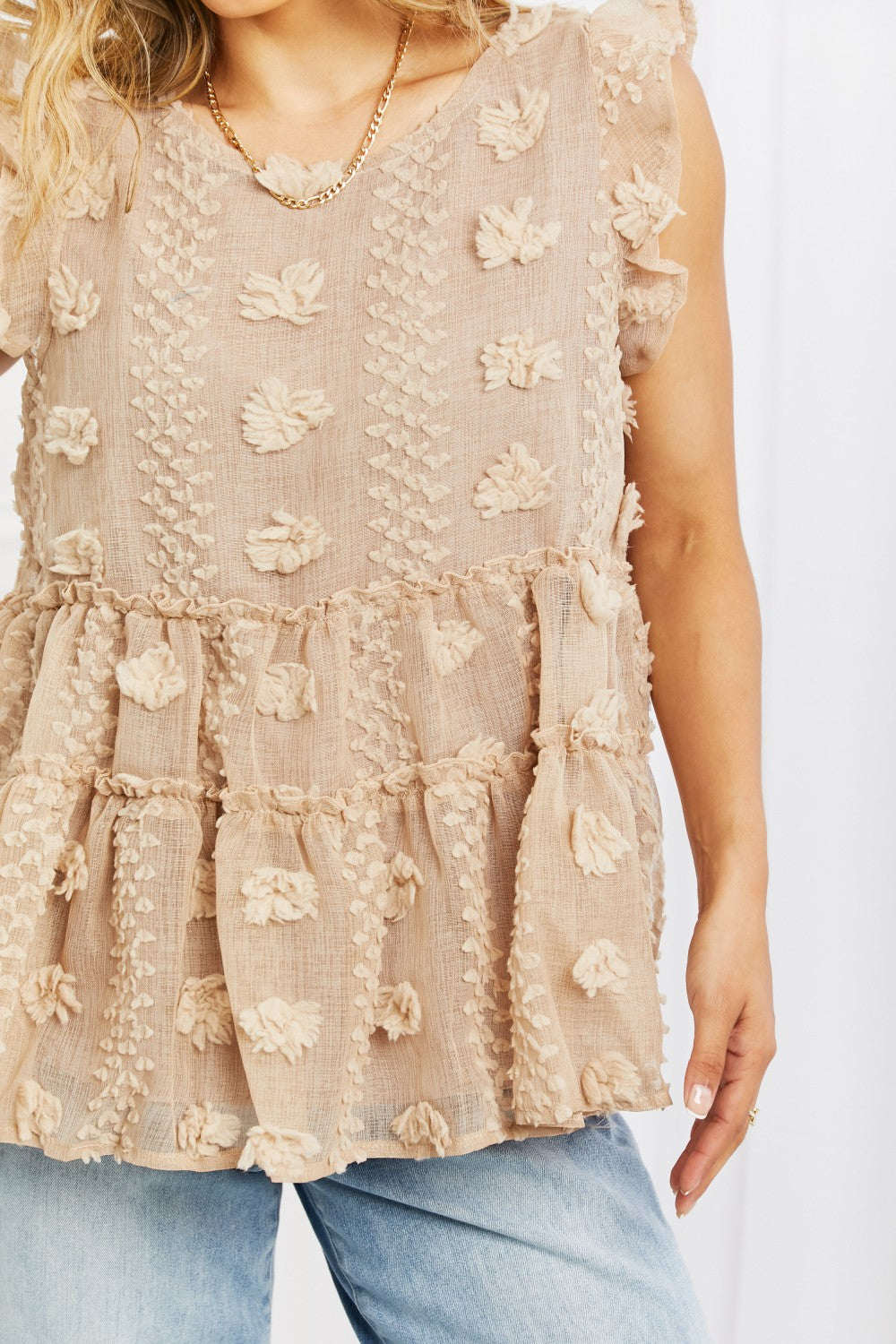 AMOLI Tea Time Full Size Ruffle Sleeve Top