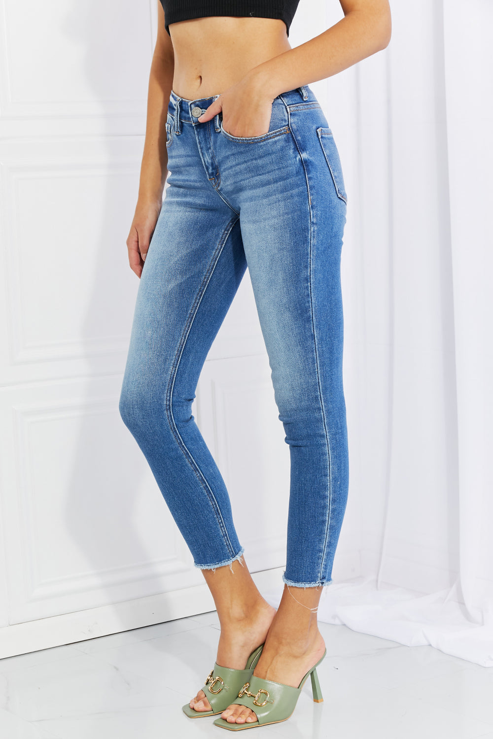 VERVET Never Too Late Full Size Raw Hem Cropped Jeans
