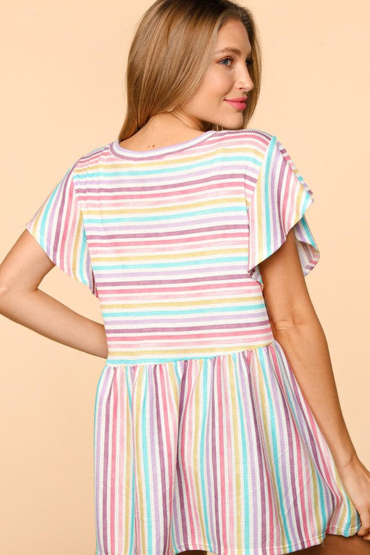 Plum Rainbow Small Stripe Babydoll Top