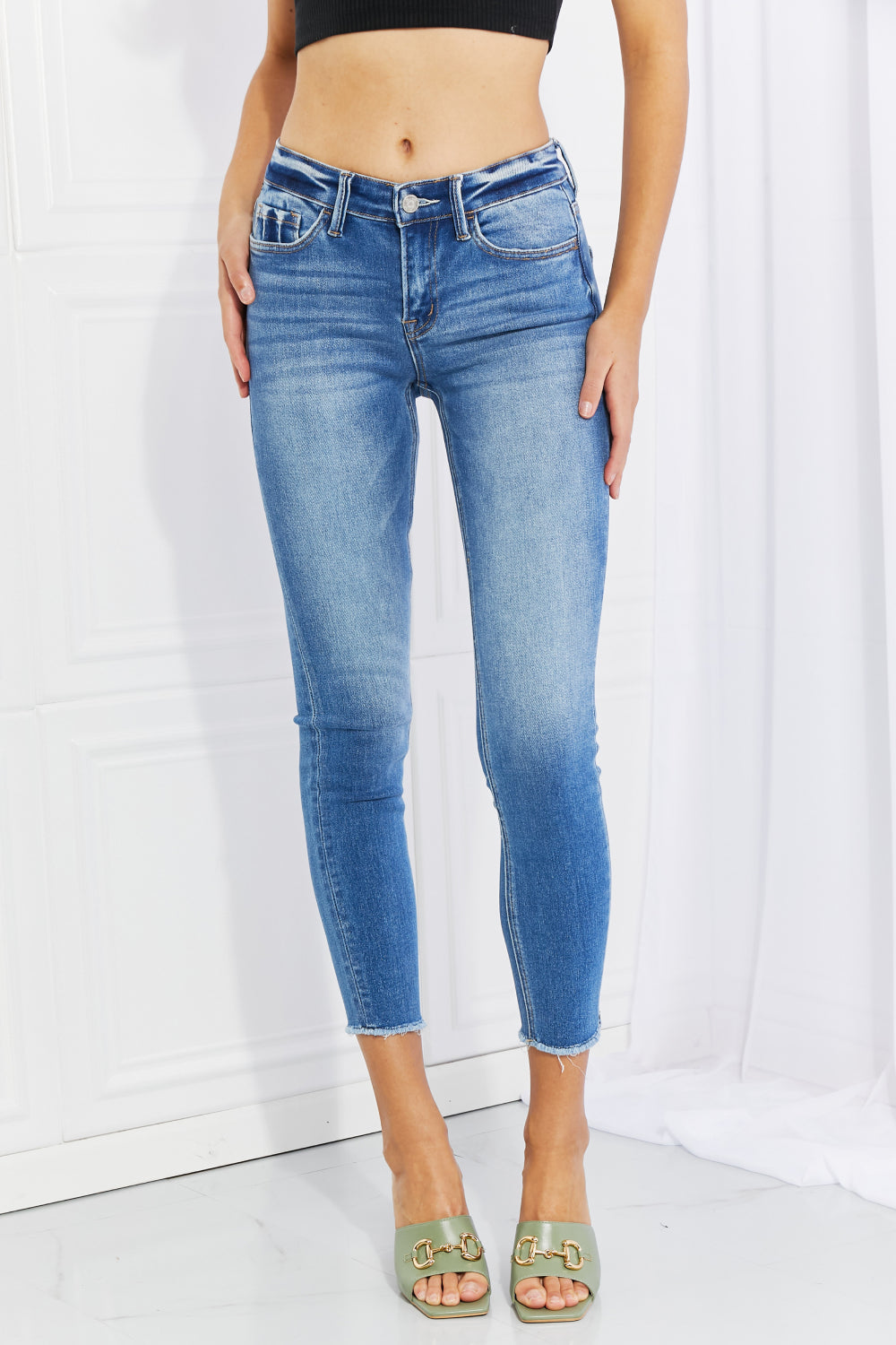 VERVET Never Too Late Full Size Raw Hem Cropped Jeans