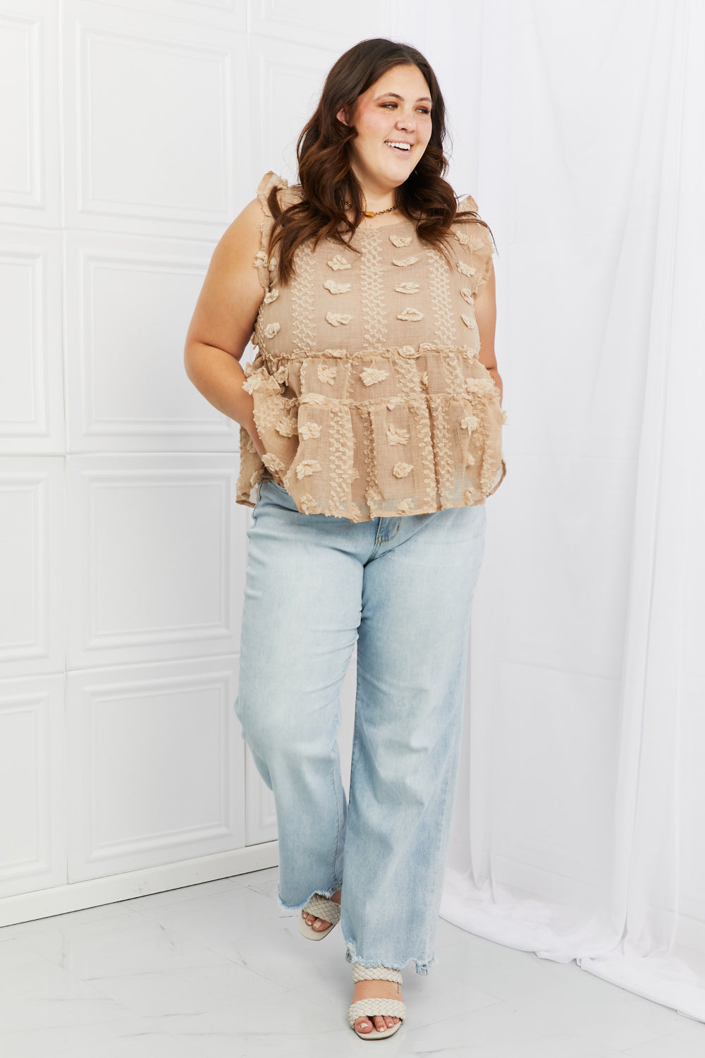 AMOLI Tea Time Full Size Ruffle Sleeve Top