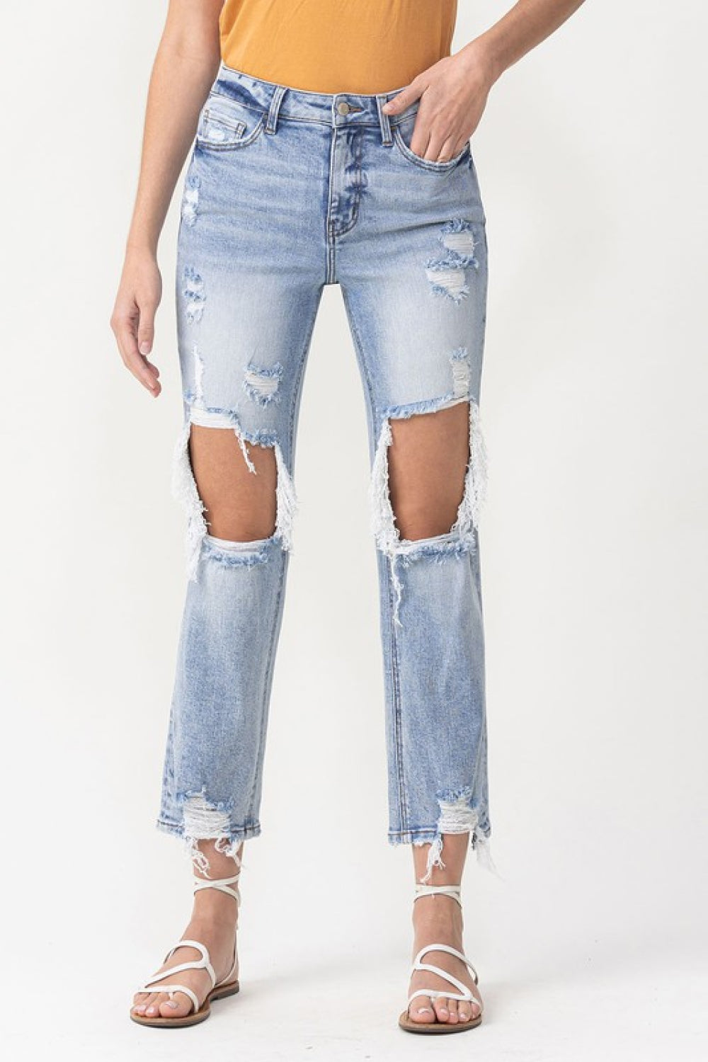 Lovervet Full Size Amari Destroyed High Rise Crop Straight Jeans