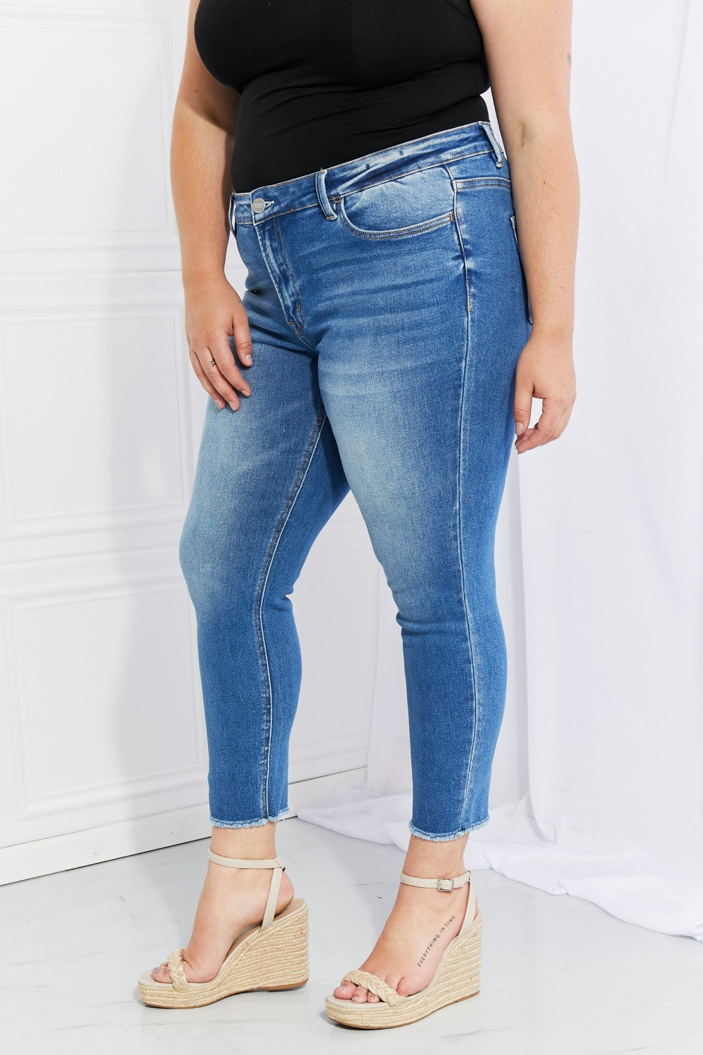 VERVET Never Too Late Full Size Raw Hem Cropped Jeans