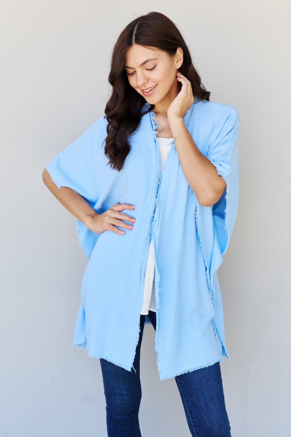 HEYSON Summer is Calling Full Size Wash Gauze Open Front Kimono in Pastel Blue