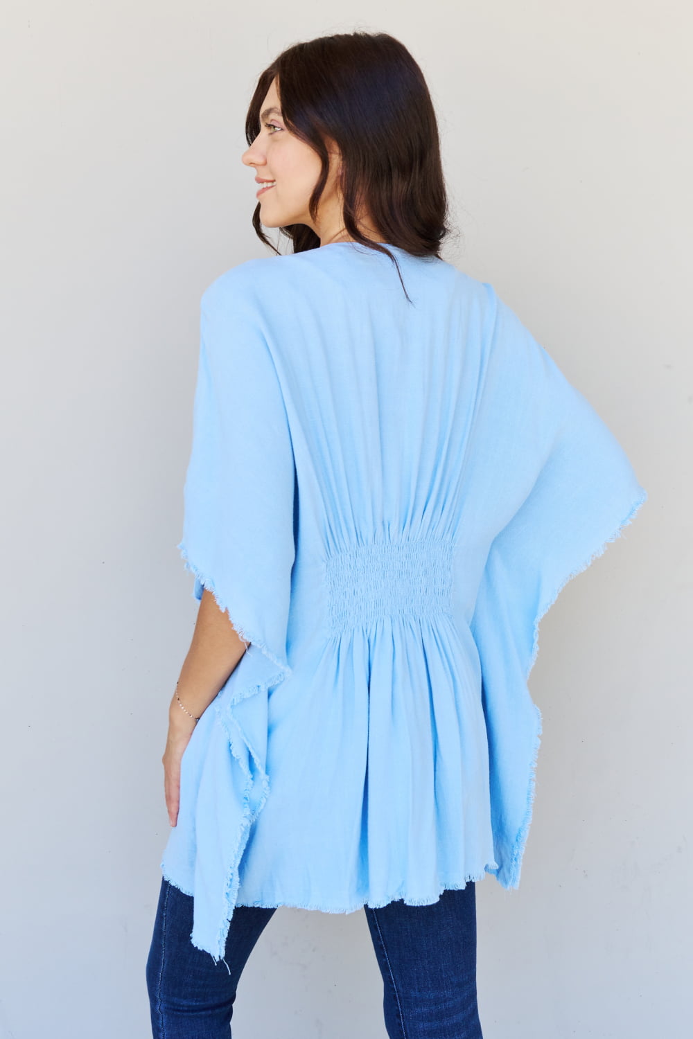 HEYSON Summer is Calling Full Size Wash Gauze Open Front Kimono in Pastel Blue
