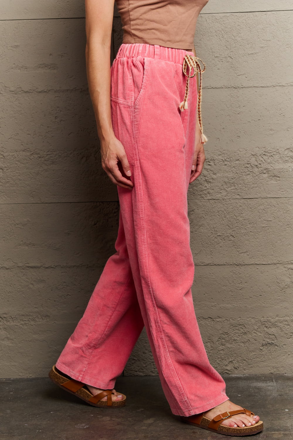 POL Leap Of Faith Corduroy Straight Fit Pants in Neon Pink