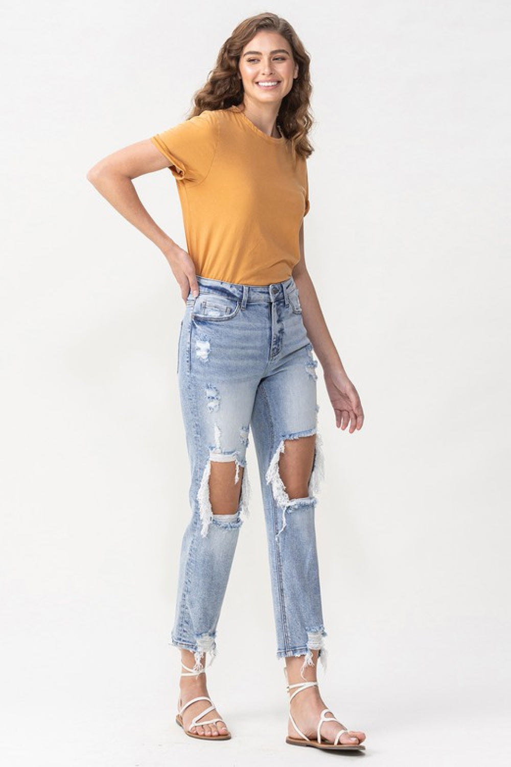 Lovervet Full Size Amari Destroyed High Rise Crop Straight Jeans